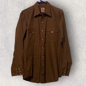 Vintage Cowhand Western Pearl Snap Brown Shirt Size Large